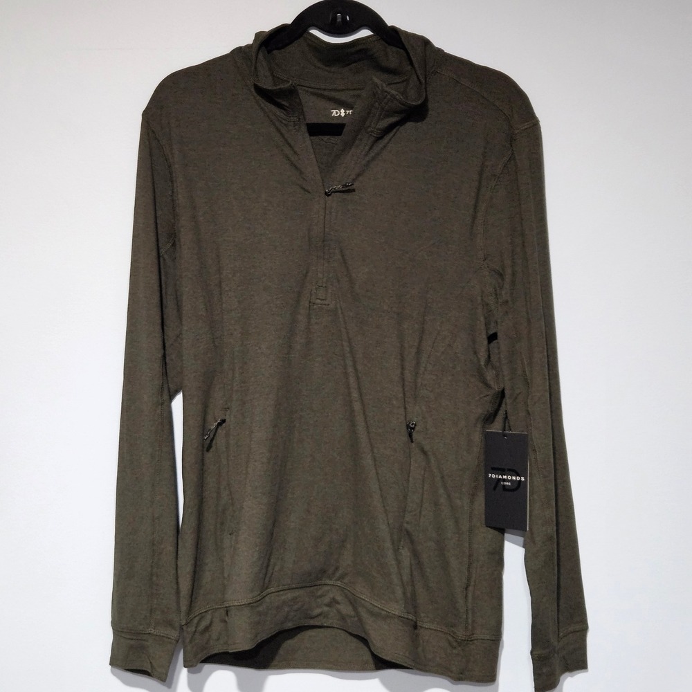 7‎ Diamonds Mens Medium Core Performance 1/4 Zip Pullover Green Lightweight NEW